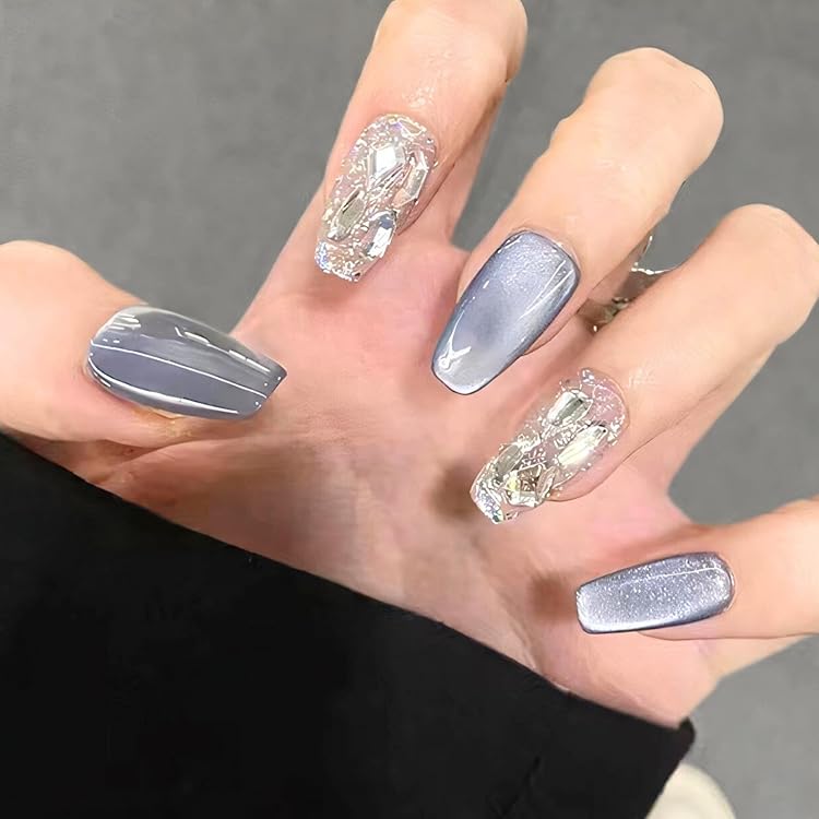 Amazon | COLORBIRD ネイルチップ ショート 24枚 マグネットネイル 青